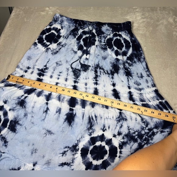 Magic Blue White Tie Dye Tiered Ruffle Lightweight MIDI Boho 100% Rayon Skirt M - Picture 8 of 13